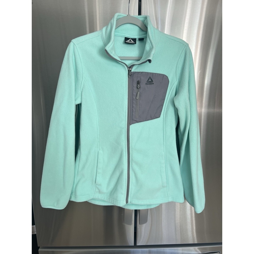 Reebok Women's Fleece Jacket Full Zip Teal Green Gray Athletic Size Medium